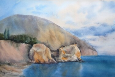 Malerei mit dem Titel "Gurzuf coast" von Galina Yarovikova, Original-Kunstwerk, Aquarell