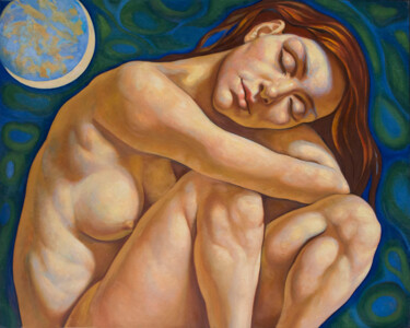 Painting titled "VOLLMOND" by Yaroslav Kurbanov, Original Artwork, Oil Mounted on Wood Stretcher frame