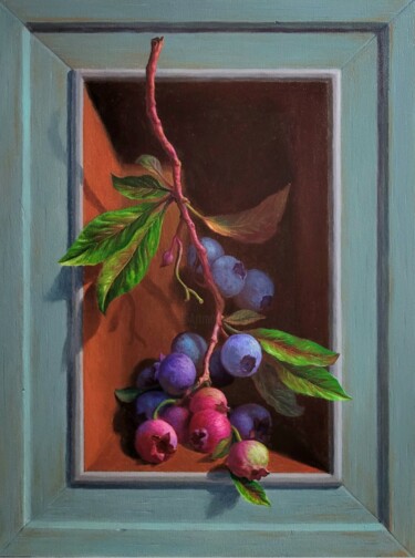 Pittura intitolato "Juicy blueberries" da Yaroslav Ponomarenko, Opera d'arte originale, Olio