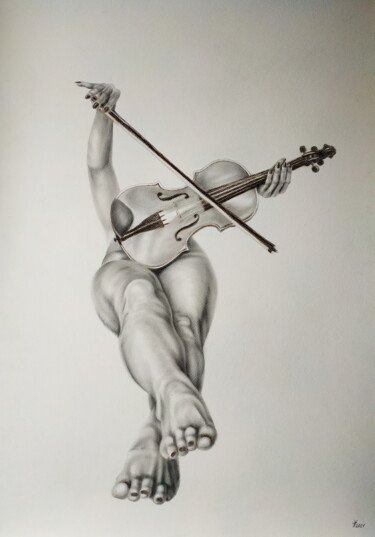 Drawing titled "Violin sounds" by Yaroslav Teslenko, Original Artwork, Charcoal