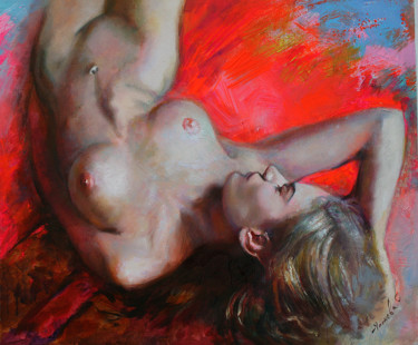 Peinture intitulée "The girl in scarlet…" par Yaseneva Svetlana, Œuvre d'art originale, Huile