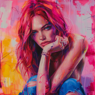 Peinture intitulée "Pink Style" par Yass, Œuvre d'art originale, Huile