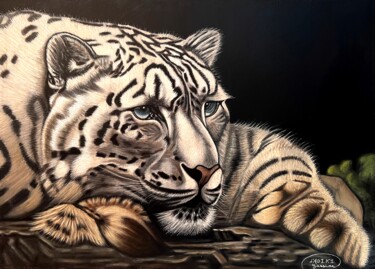 Malarstwo zatytułowany „Tigre blanc aux yeu…” autorstwa Yassine Sadiki, Oryginalna praca, Akryl Zamontowany na Drewniana ram…