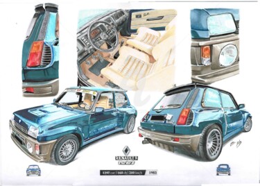 Desenho intitulada "Renault 5 Turbo 2" por Dessinludo, Obras de arte originais, Lápis