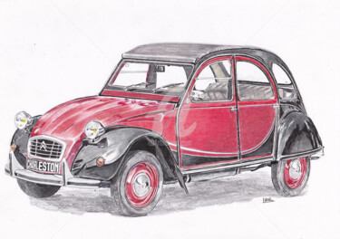 Dessin intitulée "Citroën 2cv charles…" par Dessinludo, Œuvre d'art originale, Crayon