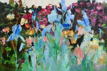 Картина под названием "Ukrainian irises" - Yehor Dulin, Подлинное произведение искусства, Масло