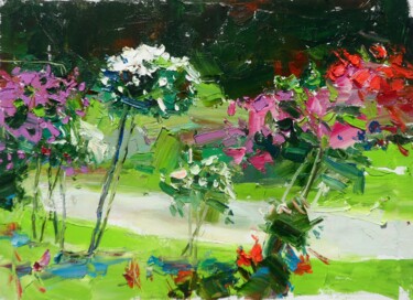 Painting titled "My garden. Roses pa…" by Yehor Dulin, Original Artwork, Oil