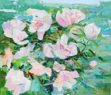 Painting titled "flowers peonies" by Yehor Dulin, Original Artwork, Oil