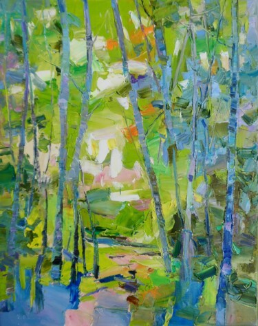 Painting titled "Aspen forest" by Yehor Dulin, Original Artwork, Oil