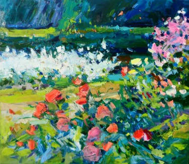 Pittura intitolato ""Spring garden "" da Yehor Dulin, Opera d'arte originale, Olio