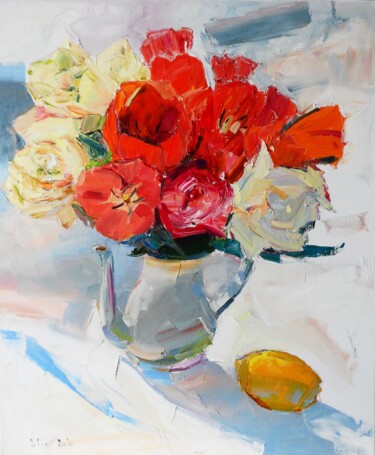 Картина под названием "" Tulips"" - Yehor Dulin, Подлинное произведение искусства, Масло Установлен на Деревянная рама для н…