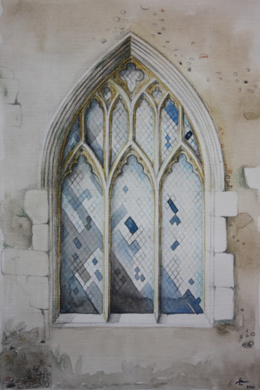Painting titled "Window" by Elena Minkova, Original Artwork, Watercolor