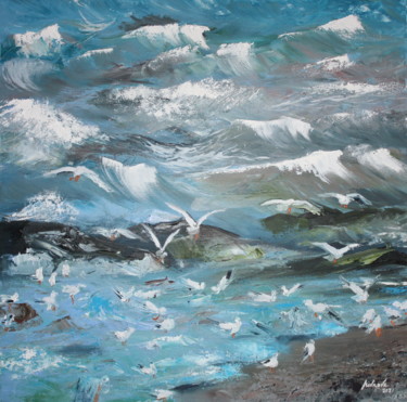Pintura titulada "Seagulls" por Elena Minkova, Obra de arte original, Oleo Montado en Bastidor de camilla de madera