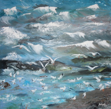 "Seagulls" başlıklı Tablo Elena Minkova tarafından, Orijinal sanat, Petrol Ahşap Sedye çerçevesi üzerine monte edilmiş