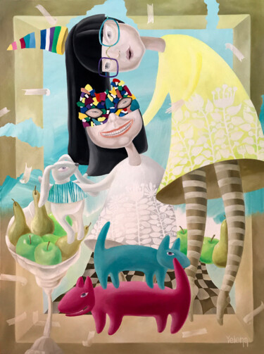 Картина под названием "Picnic - A Surreal…" - Yelena Revis, Подлинное произведение искусства, Масло Установлен на Деревянная…