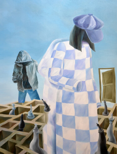 Malerei mit dem Titel "Faceless - Checkmat…" von Yelena Revis, Original-Kunstwerk, Öl