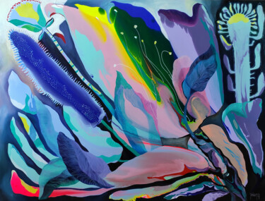 Malarstwo zatytułowany „Tropical Mood II” autorstwa Yelena Revis, Oryginalna praca, Akryl Zamontowany na Drewniana rama noszy