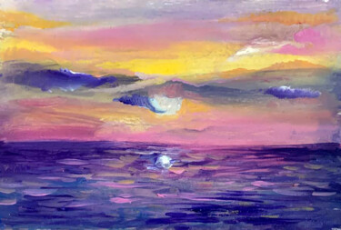 Schilderij getiteld "Miniature sunset on…" door Yelena Rybalkina, Origineel Kunstwerk, Olie