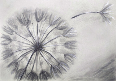 Disegno intitolato "Dandelion" da Yelena Rybalkina, Opera d'arte originale, Carbone