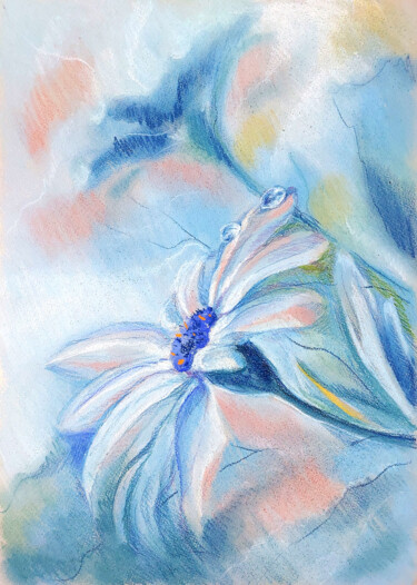 Painting titled "White daisies" by Yelena Rybalkina, Original Artwork, Pastel