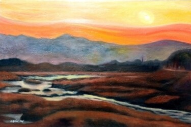 Painting titled "Tranquil Sunset Ove…" by Yeon-Gyeong Seo (Seo), Original Artwork, Oil