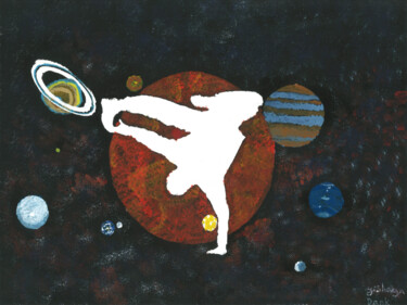 Malarstwo zatytułowany „Breakdancing in spa…” autorstwa Yeshaya Dank, Oryginalna praca, Akwarela