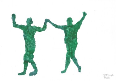 Pintura titulada "They Dance in Green…" por Yeshaya Dank, Obra de arte original, Acuarela