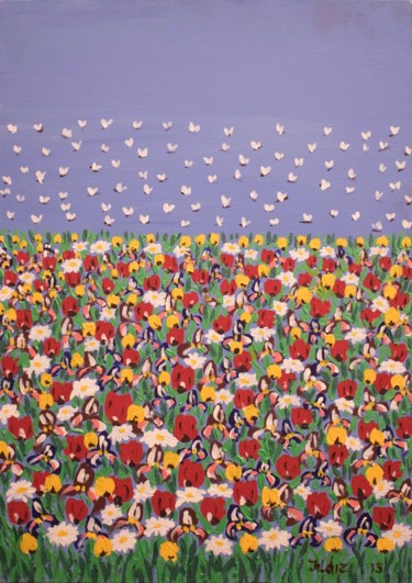 Peinture intitulée "Champ de tulipes" par Yıldız Oruzeva, Œuvre d'art originale, Huile