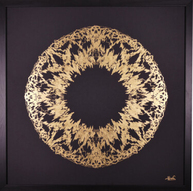 Collagen mit dem Titel "Tableau doré à la f…" von Ylonaemma, Original-Kunstwerk, Collagen Auf Karton montiert