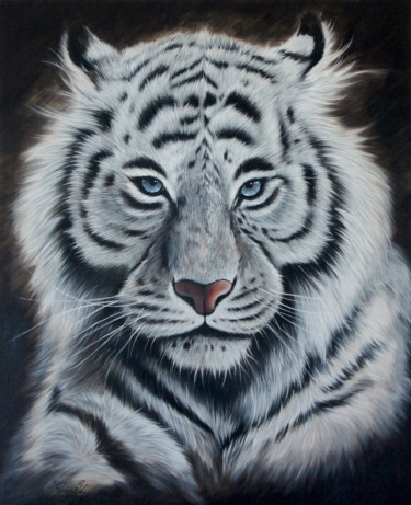 Painting titled "Face au tigre blanc" by Yoan Rimbault, Original Artwork, Acrylic