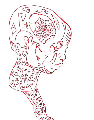 Рисунок под названием "Au plus profond de…" - Yog-Sothoth, Подлинное произведение искусства, Шариковая ручка