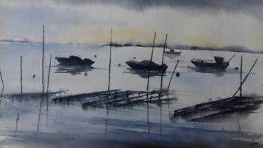 Schilderij getiteld "Bassin d'Arcachon" door Yolande Lefever, Origineel Kunstwerk, Aquarel