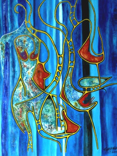 Painting titled "UNION MATRICE-CIEL" by Yolande (Yo) Gaspard, Original Artwork