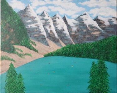 Malerei mit dem Titel "Moraine Lake" von Yongqiang Xu, Original-Kunstwerk, Acryl