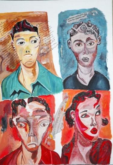 Peinture intitulée "Quatre visages 3" par Younousse Aidara, Œuvre d'art originale