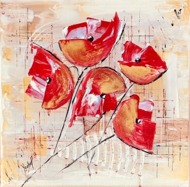 Peinture intitulée "COQUELICOTS DE NOEL" par Ysabel Laffitte, Œuvre d'art originale, Acrylique Monté sur Châssis en bois