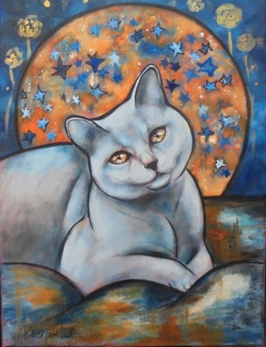 Peinture intitulée "Rêve de chat" par Isabelle Charpentier, Œuvre d'art originale, Acrylique