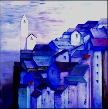 "Village bleu" başlıklı Tablo Ytab Peintures tarafından, Orijinal sanat, Akrilik