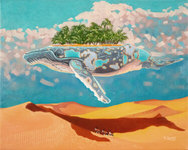 Pintura intitulada "Whale oasis" por Yue Zeng, Obras de arte originais, Óleo