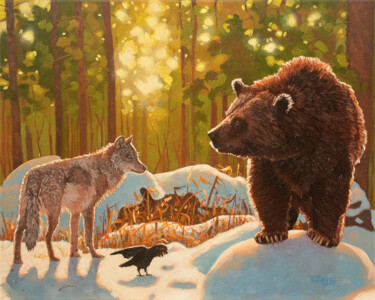 Painting titled "Encounter brown bea…" by Yue Zeng, Original Artwork, Oil