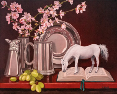Painting titled "Miniature horse sti…" by Yue Zeng, Original Artwork, Oil