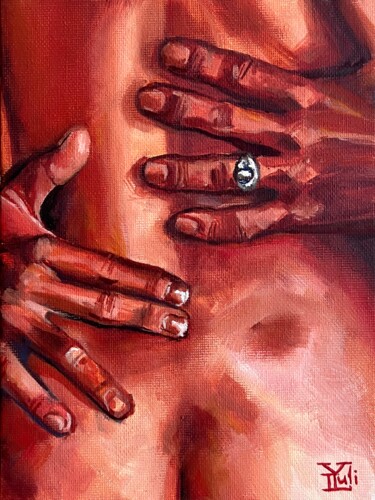 Schilderij getiteld "Touching" door Yuliya Lyubatinskaya (yuli_lyu_art), Origineel Kunstwerk, Olie Gemonteerd op Karton
