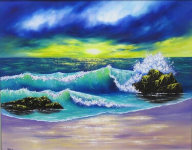 Painting titled "Waves on the Beach" by Yulia Allan, Original Artwork, Oil