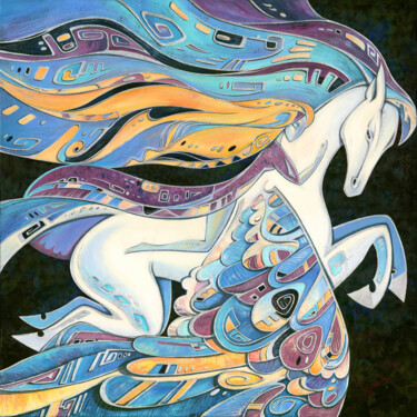 Ζωγραφική με τίτλο "Flight with the Peg…" από Yulia Belasla, Αυθεντικά έργα τέχνης, Λάδι Τοποθετήθηκε στο Ξύλινο φορείο σκελ…