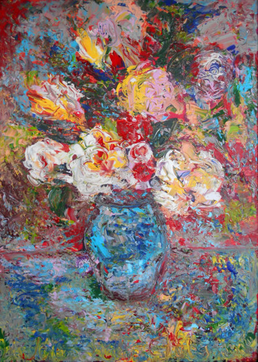 Painting titled "Roses" by Yulia Dolgorukova, Original Artwork, Oil Mounted on Other rigid panel