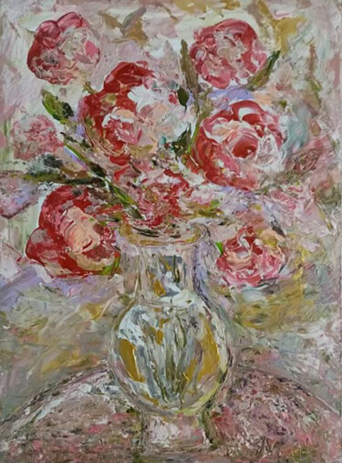 Картина под названием "Bouquet of scarlet…" - Yulia Dolgorukova, Подлинное произведение искусства, Масло