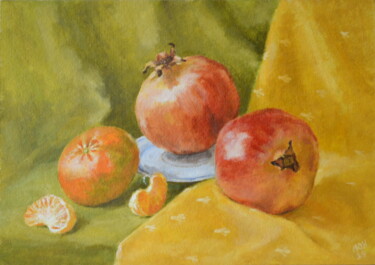 Painting titled "Wall art, Pomegrana…" by Yulia Ivanova, Original Artwork, Oil