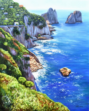 Painting titled "Gorgeous Capri" by Yulia Nikonova, Original Artwork, Oil Mounted on Wood Stretcher frame