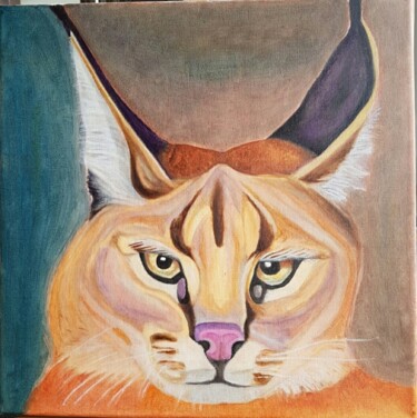 Painting titled "Caracal pensif" by Yulia Pelevina, Original Artwork, Oil