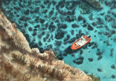 Pittura intitolato "Red boat" da Yulia Risevets, Opera d'arte originale, Acquarello